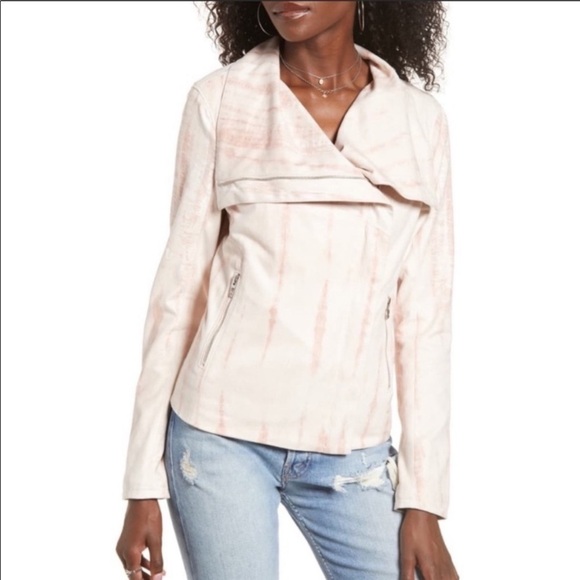 Blank NYC Pink Tie Dye Faux Suede Drape Front Moto Jacket Size Medium - Picture 1 of 16